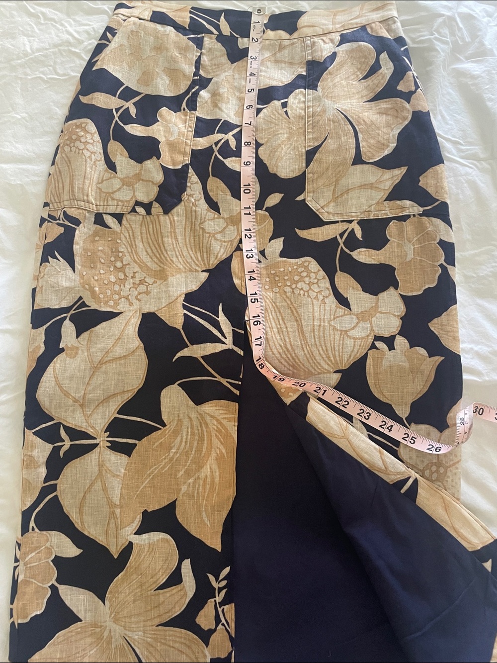 Reiss Jackson Floral Print Midi Pencil Skirt in Navy and Tan - Picture 12 of 14